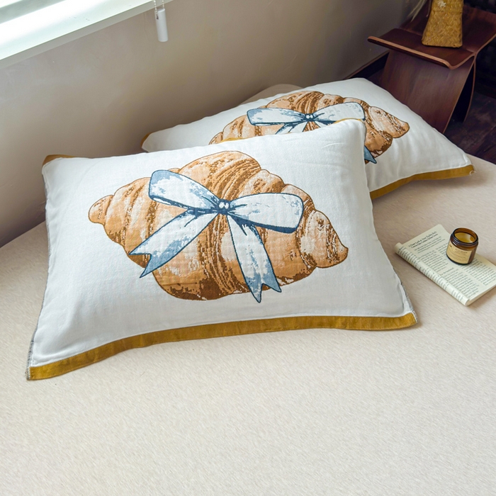 91家纺网 家纺一手货源 找家纺 乐家毛巾被（工厂自产自销） 2026新款全棉纯棉四层纱布枕巾 可颂面包