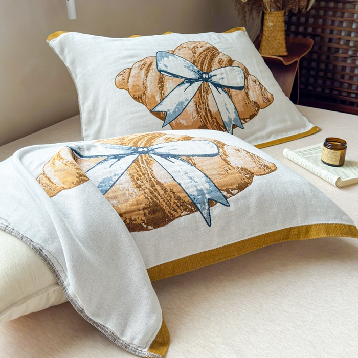 91家纺网 家纺一手货源 找家纺 乐家毛巾被（工厂自产自销） 2026新款全棉纯棉四层纱布枕巾 可颂面包