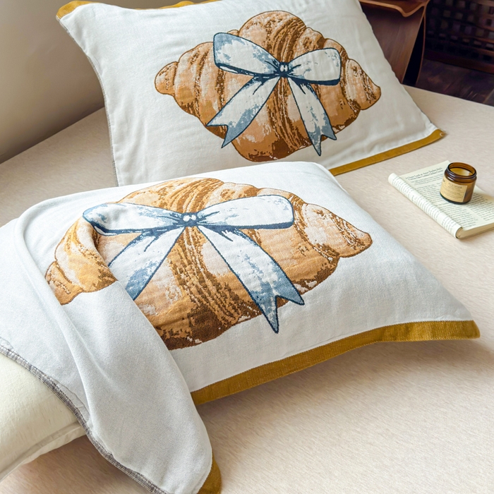 91家纺网 家纺一手货源 找家纺 乐家毛巾被（工厂自产自销） 2026新款全棉纯棉四层纱布枕巾 可颂面包