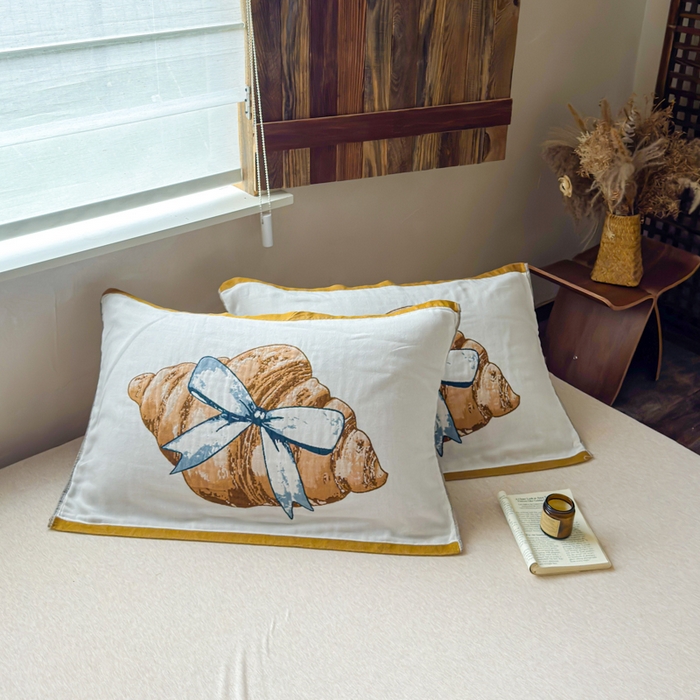 91家纺网 家纺一手货源 找家纺 乐家毛巾被（工厂自产自销） 2026新款全棉纯棉四层纱布枕巾 可颂面包