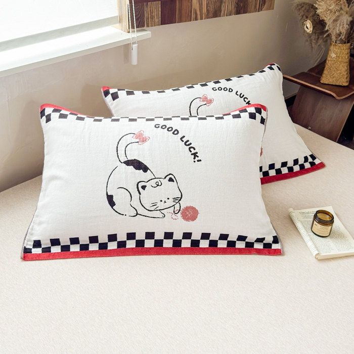 乐家毛巾被（工厂自产自销） 2026新款全棉纯棉四层纱布枕巾 毛线小猫