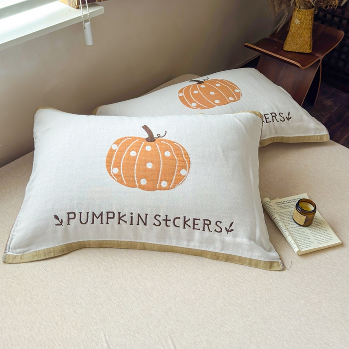 乐家毛巾被（工厂自产自销） 2026新款全棉纯棉四层纱布枕巾 南瓜派对