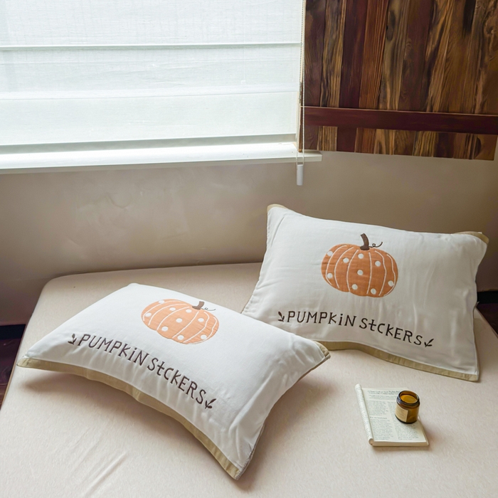 91家纺网 家纺一手货源 找家纺 乐家毛巾被（工厂自产自销） 2026新款全棉纯棉四层纱布枕巾 南瓜派对