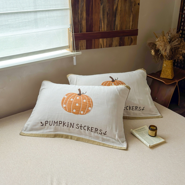 91家纺网 家纺一手货源 找家纺 乐家毛巾被（工厂自产自销） 2026新款全棉纯棉四层纱布枕巾 南瓜派对