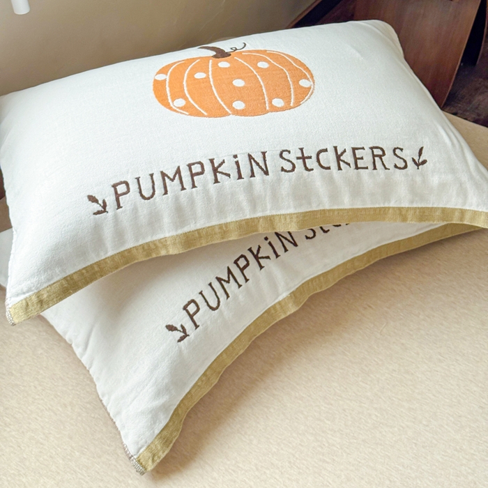 91家纺网 家纺一手货源 找家纺 乐家毛巾被（工厂自产自销） 2026新款全棉纯棉四层纱布枕巾 南瓜派对