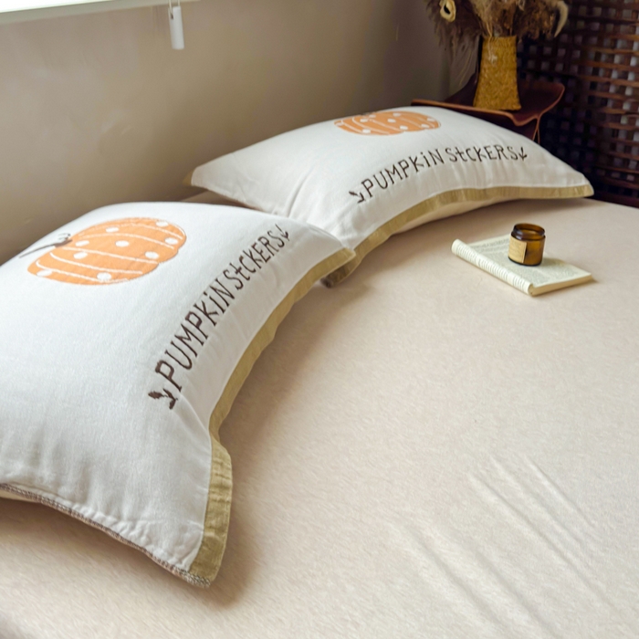 91家纺网 家纺一手货源 找家纺 乐家毛巾被（工厂自产自销） 2026新款全棉纯棉四层纱布枕巾 南瓜派对