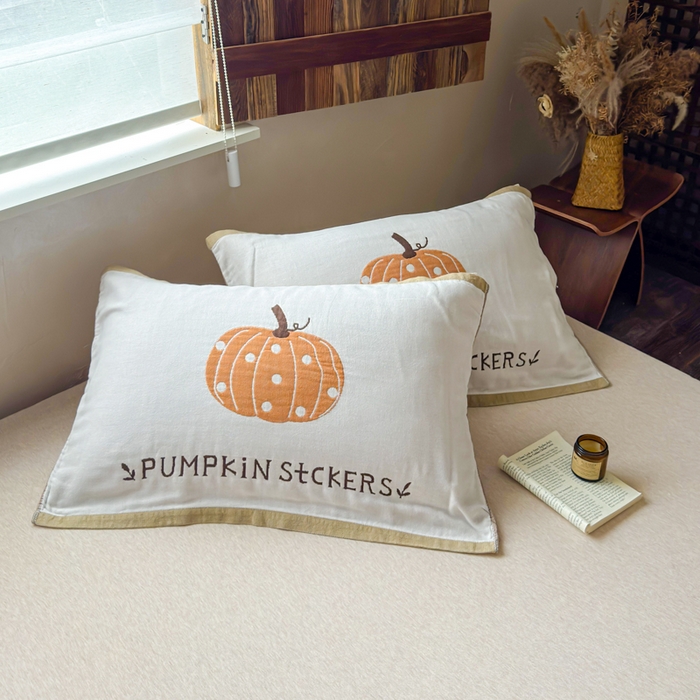 91家纺网 家纺一手货源 找家纺 乐家毛巾被（工厂自产自销） 2026新款全棉纯棉四层纱布枕巾 南瓜派对