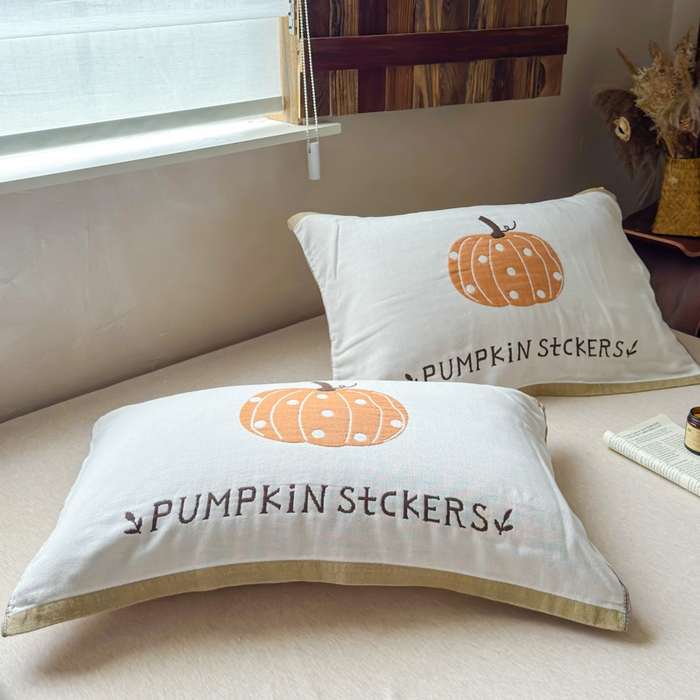 91家纺网 家纺一手货源 找家纺 乐家毛巾被（工厂自产自销） 2026新款全棉纯棉四层纱布枕巾 南瓜派对