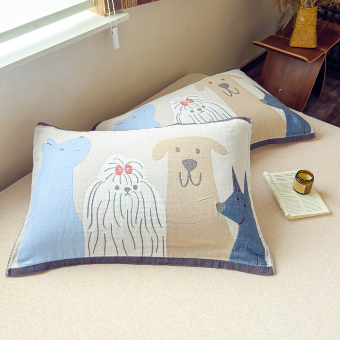 乐家毛巾被（工厂自产自销） 2026新款全棉纯棉四层纱布枕巾 三只小狗