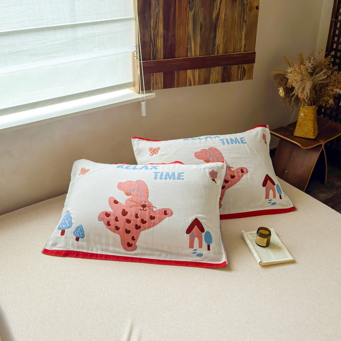 91家纺网 家纺一手货源 找家纺 乐家毛巾被（工厂自产自销） 2026新款全棉纯棉四层纱布枕巾 森林小兔