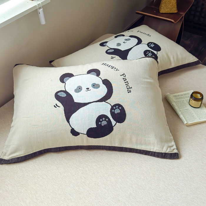 乐家毛巾被（工厂自产自销） 2026新款全棉纯棉四层纱布枕巾 顽皮熊猫