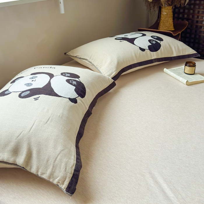 91家纺网 家纺一手货源 找家纺 乐家毛巾被（工厂自产自销） 2026新款全棉纯棉四层纱布枕巾 顽皮熊猫