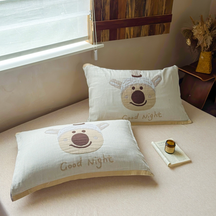 91家纺网 家纺一手货源 找家纺 乐家毛巾被（工厂自产自销） 2026新款全棉纯棉四层纱布枕巾 晚安小熊