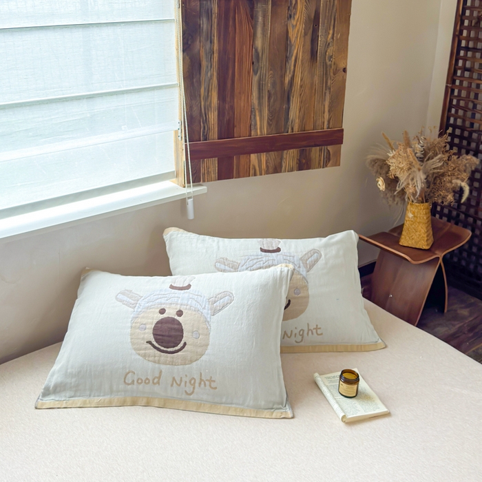 91家纺网 家纺一手货源 找家纺 乐家毛巾被（工厂自产自销） 2026新款全棉纯棉四层纱布枕巾 晚安小熊