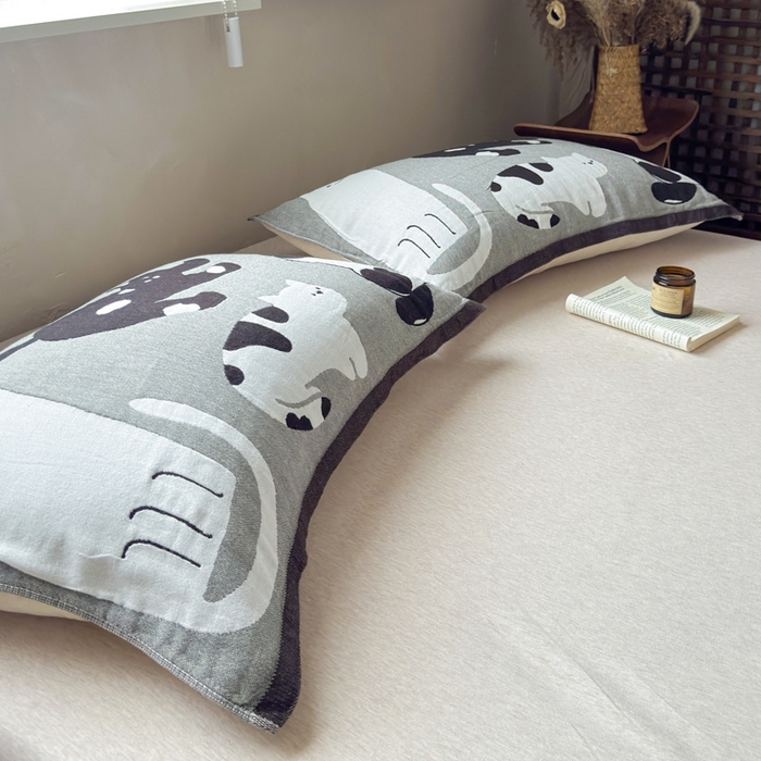 91家纺网 家纺一手货源 找家纺 乐家毛巾被（工厂自产自销） 2026新款全棉纯棉四层纱布枕巾 五只小猫