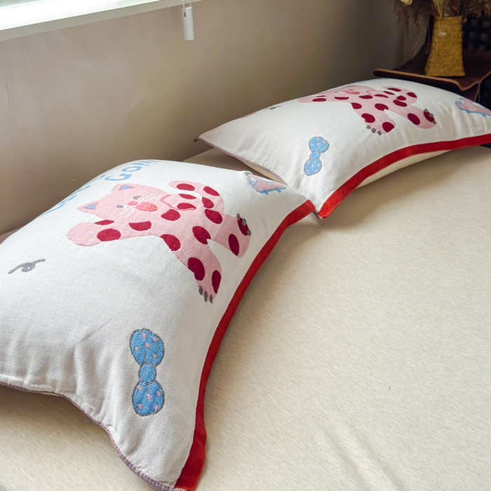 91家纺网 家纺一手货源 找家纺 乐家毛巾被（工厂自产自销） 2026新款全棉纯棉四层纱布枕巾 心心猫咪