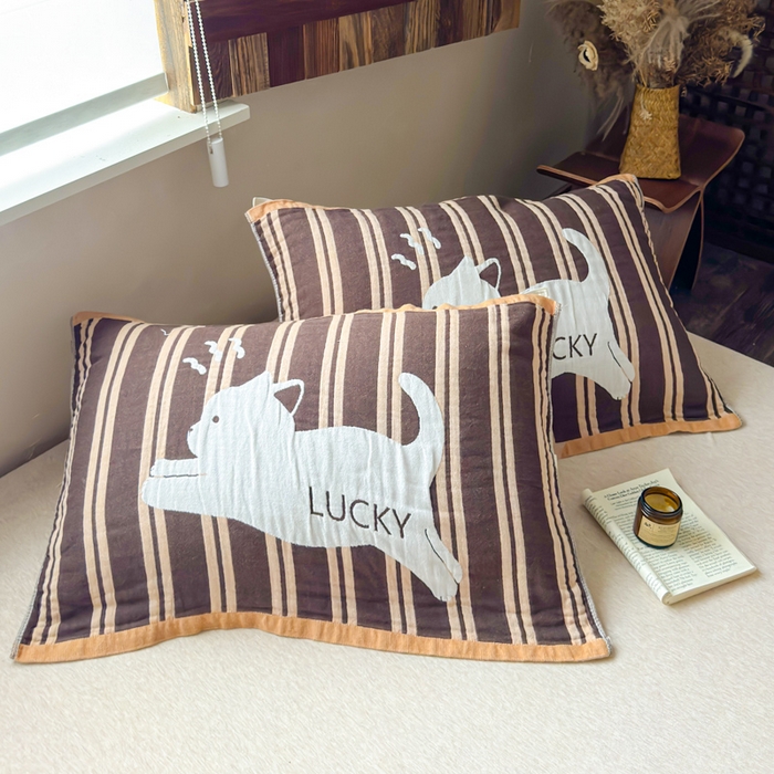 乐家毛巾被（工厂自产自销） 2026新款全棉纯棉四层纱布枕巾 幸运猫