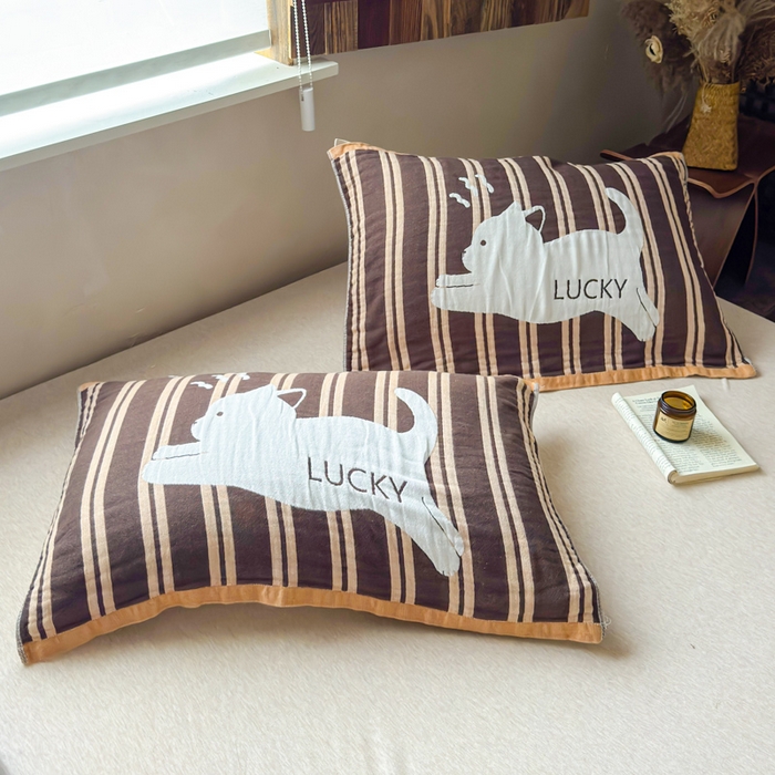 91家纺网 家纺一手货源 找家纺 乐家毛巾被（工厂自产自销） 2026新款全棉纯棉四层纱布枕巾 幸运猫