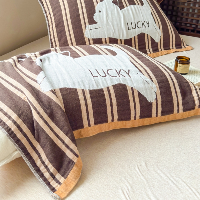 91家纺网 家纺一手货源 找家纺 乐家毛巾被（工厂自产自销） 2026新款全棉纯棉四层纱布枕巾 幸运猫