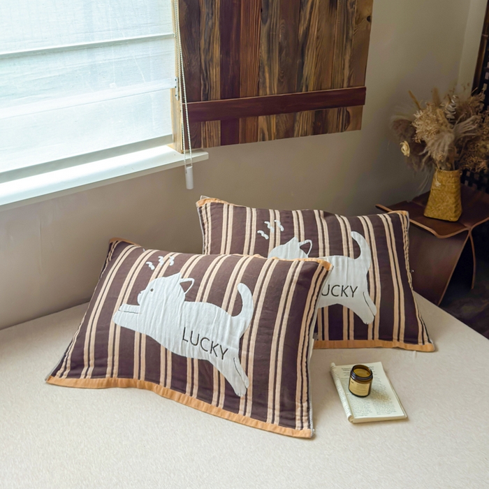 91家纺网 家纺一手货源 找家纺 乐家毛巾被（工厂自产自销） 2026新款全棉纯棉四层纱布枕巾 幸运猫