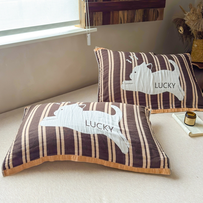 91家纺网 家纺一手货源 找家纺 乐家毛巾被（工厂自产自销） 2026新款全棉纯棉四层纱布枕巾 幸运猫