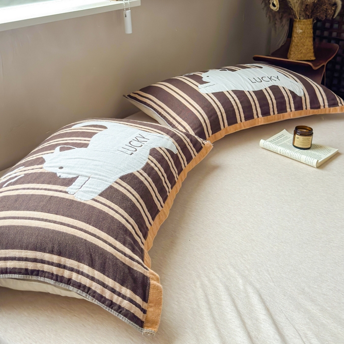 91家纺网 家纺一手货源 找家纺 乐家毛巾被（工厂自产自销） 2026新款全棉纯棉四层纱布枕巾 幸运猫