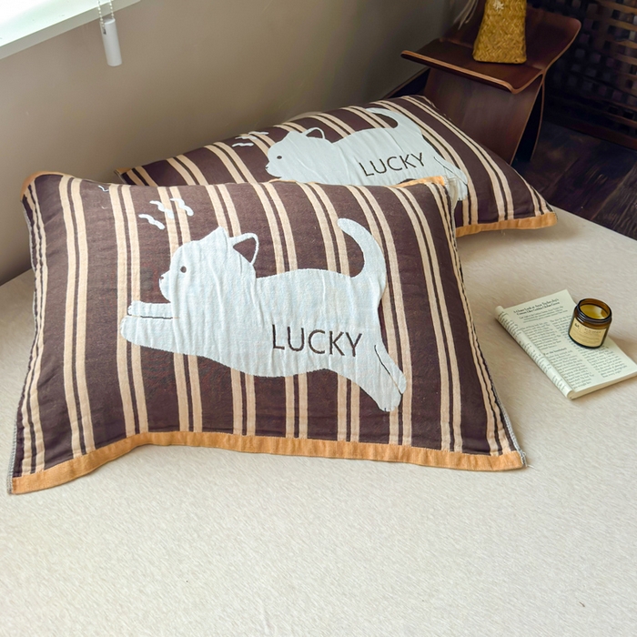 91家纺网 家纺一手货源 找家纺 乐家毛巾被（工厂自产自销） 2026新款全棉纯棉四层纱布枕巾 幸运猫