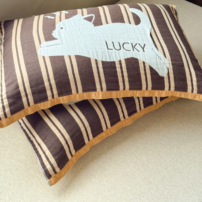 91家纺网 家纺一手货源 找家纺 乐家毛巾被（工厂自产自销） 2026新款全棉纯棉四层纱布枕巾 幸运猫