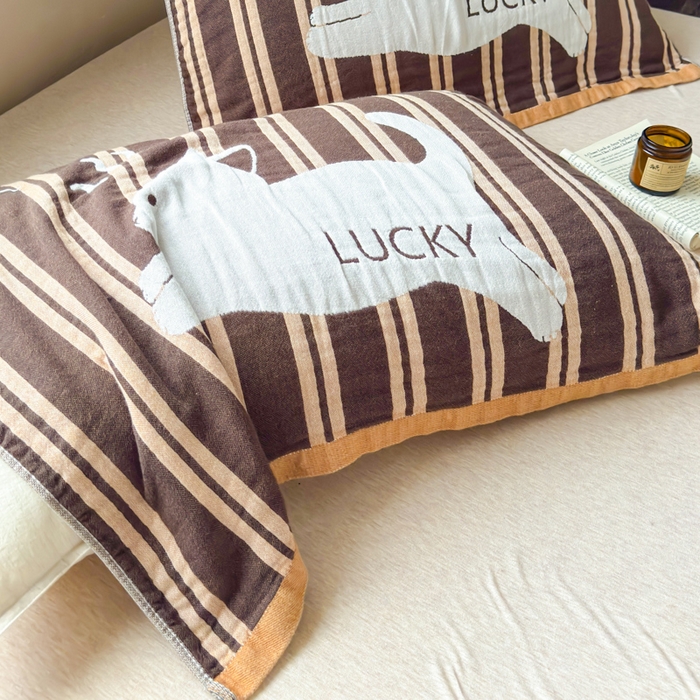 91家纺网 家纺一手货源 找家纺 乐家毛巾被（工厂自产自销） 2026新款全棉纯棉四层纱布枕巾 幸运猫