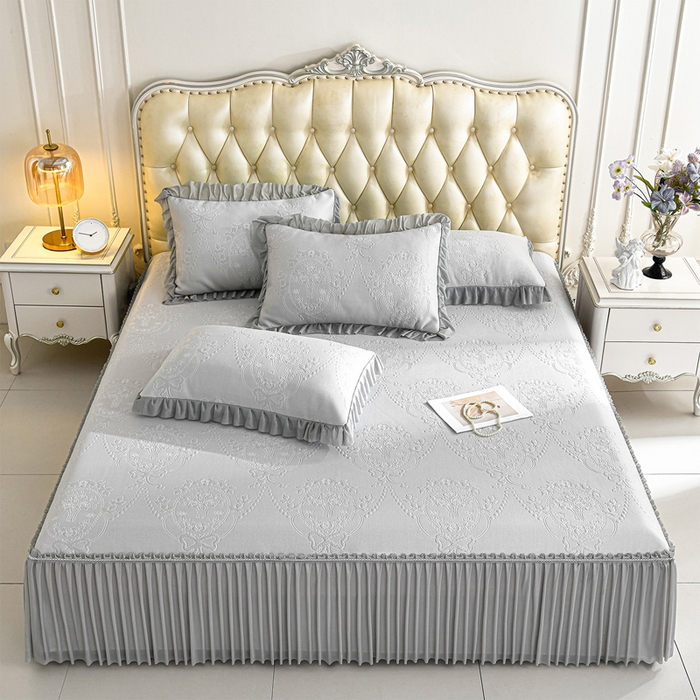 91家纺网 家纺一手货源 找家纺 （总）畅畅家纺 2026新款聚乙烯中分子凉感冰感凉豆豆凉席席子床裙三件套-欧式伴夏