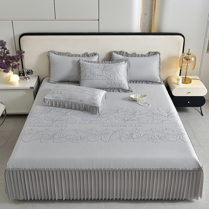 畅畅家纺 2026新款聚乙烯中分子凉感冰感凉豆豆凉席席子床裙三件套-欧式伴夏 伴夏-灰