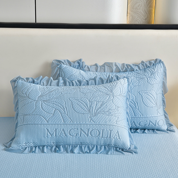 91家纺网 家纺一手货源 找家纺 畅畅家纺 2026新款聚乙烯中分子凉感冰感凉豆豆凉席席子床裙三件套-欧式伴夏 伴夏-蓝