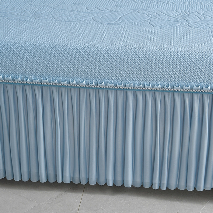 91家纺网 家纺一手货源 找家纺 畅畅家纺 2026新款聚乙烯中分子凉感冰感凉豆豆凉席席子床裙三件套-欧式伴夏 伴夏-蓝