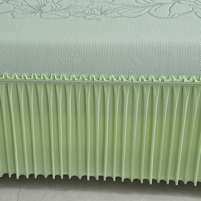 91家纺网 家纺一手货源 找家纺 畅畅家纺 2026新款聚乙烯中分子凉感冰感凉豆豆凉席席子床裙三件套-欧式伴夏 伴夏-绿