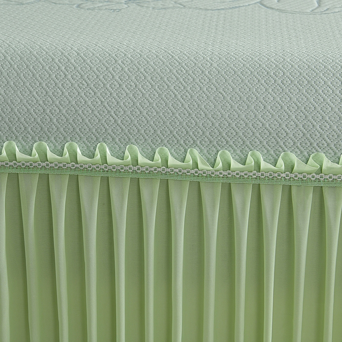 91家纺网 家纺一手货源 找家纺 畅畅家纺 2026新款聚乙烯中分子凉感冰感凉豆豆凉席席子床裙三件套-欧式伴夏 伴夏-绿