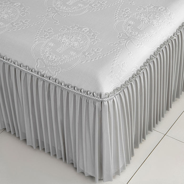 91家纺网 家纺一手货源 找家纺 畅畅家纺 2026新款聚乙烯中分子凉感冰感凉豆豆凉席席子床裙三件套-欧式伴夏 欧式-灰