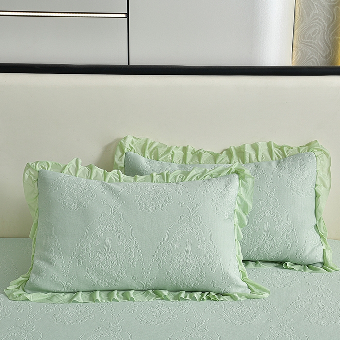 91家纺网 家纺一手货源 找家纺 畅畅家纺 2026新款聚乙烯中分子凉感冰感凉豆豆凉席席子床裙三件套-欧式伴夏 欧式-绿