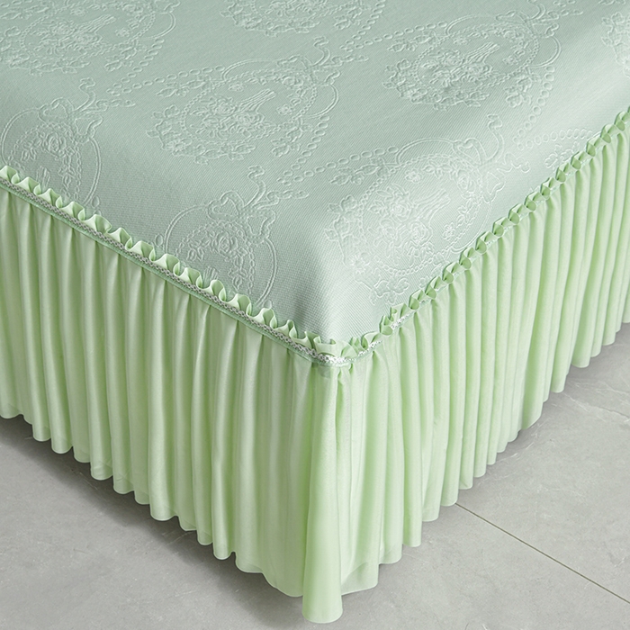 91家纺网 家纺一手货源 找家纺 畅畅家纺 2026新款聚乙烯中分子凉感冰感凉豆豆凉席席子床裙三件套-欧式伴夏 欧式-绿