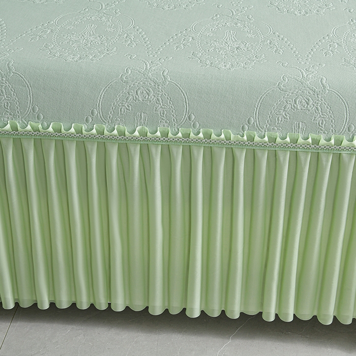 91家纺网 家纺一手货源 找家纺 畅畅家纺 2026新款聚乙烯中分子凉感冰感凉豆豆凉席席子床裙三件套-欧式伴夏 欧式-绿