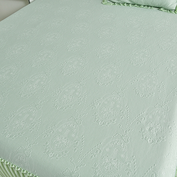 91家纺网 家纺一手货源 找家纺 畅畅家纺 2026新款聚乙烯中分子凉感冰感凉豆豆凉席席子床裙三件套-欧式伴夏 欧式-绿