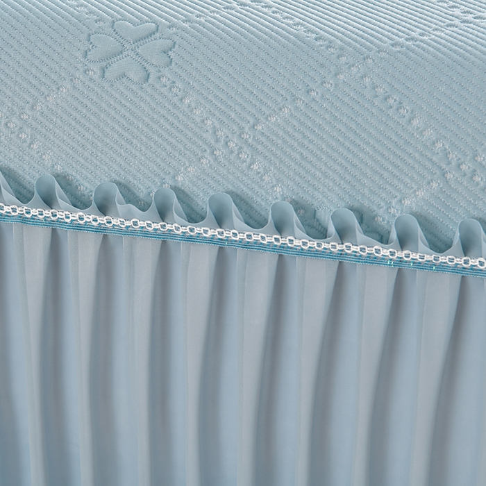 91家纺网 家纺一手货源 找家纺 畅畅家纺 2026新款聚乙烯中分子凉感冰感凉豆豆凉席席子床裙三件套-欧式伴夏 幸运草-蓝