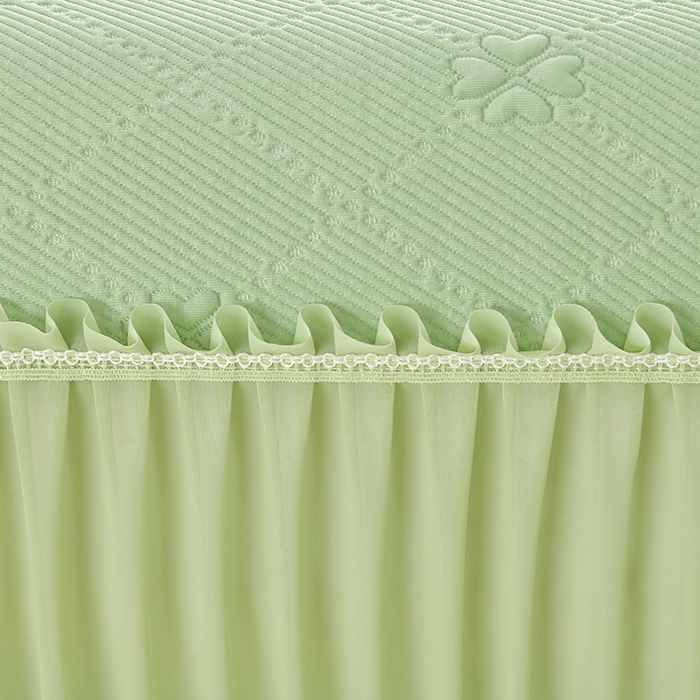 91家纺网 家纺一手货源 找家纺 畅畅家纺 2026新款聚乙烯中分子凉感冰感凉豆豆凉席席子床裙三件套-欧式伴夏 幸运草-绿