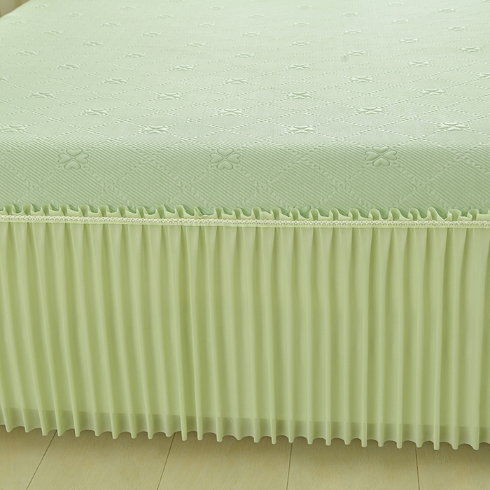 91家纺网 家纺一手货源 找家纺 畅畅家纺 2026新款聚乙烯中分子凉感冰感凉豆豆凉席席子床裙三件套-欧式伴夏 幸运草-绿