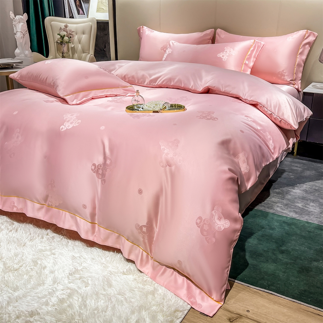 91家纺网 家纺一手货源 找家纺 （总）经年 2026新款60S贡缎提花水洗真丝四件套