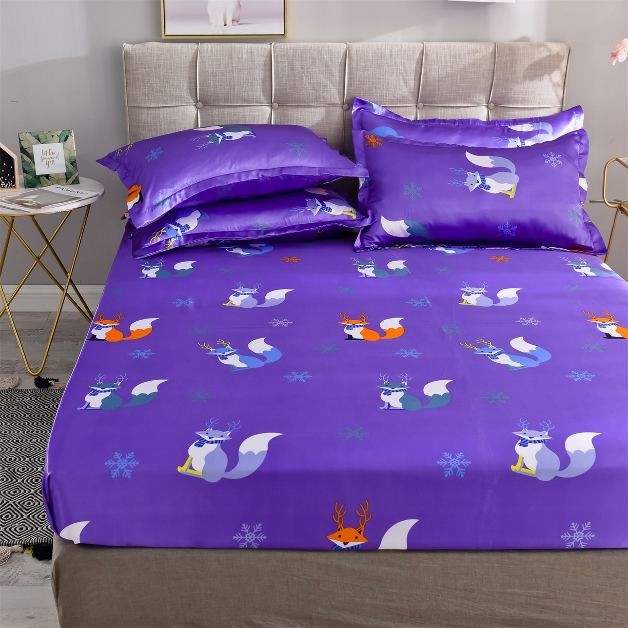 91家纺网 家纺一手货源 找家纺 经年 2026新款印花丝绸冰丝四件套 春日小狸