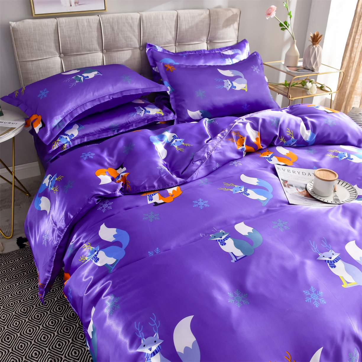 91家纺网 家纺一手货源 找家纺 经年 2026新款印花丝绸冰丝四件套 春日小狸