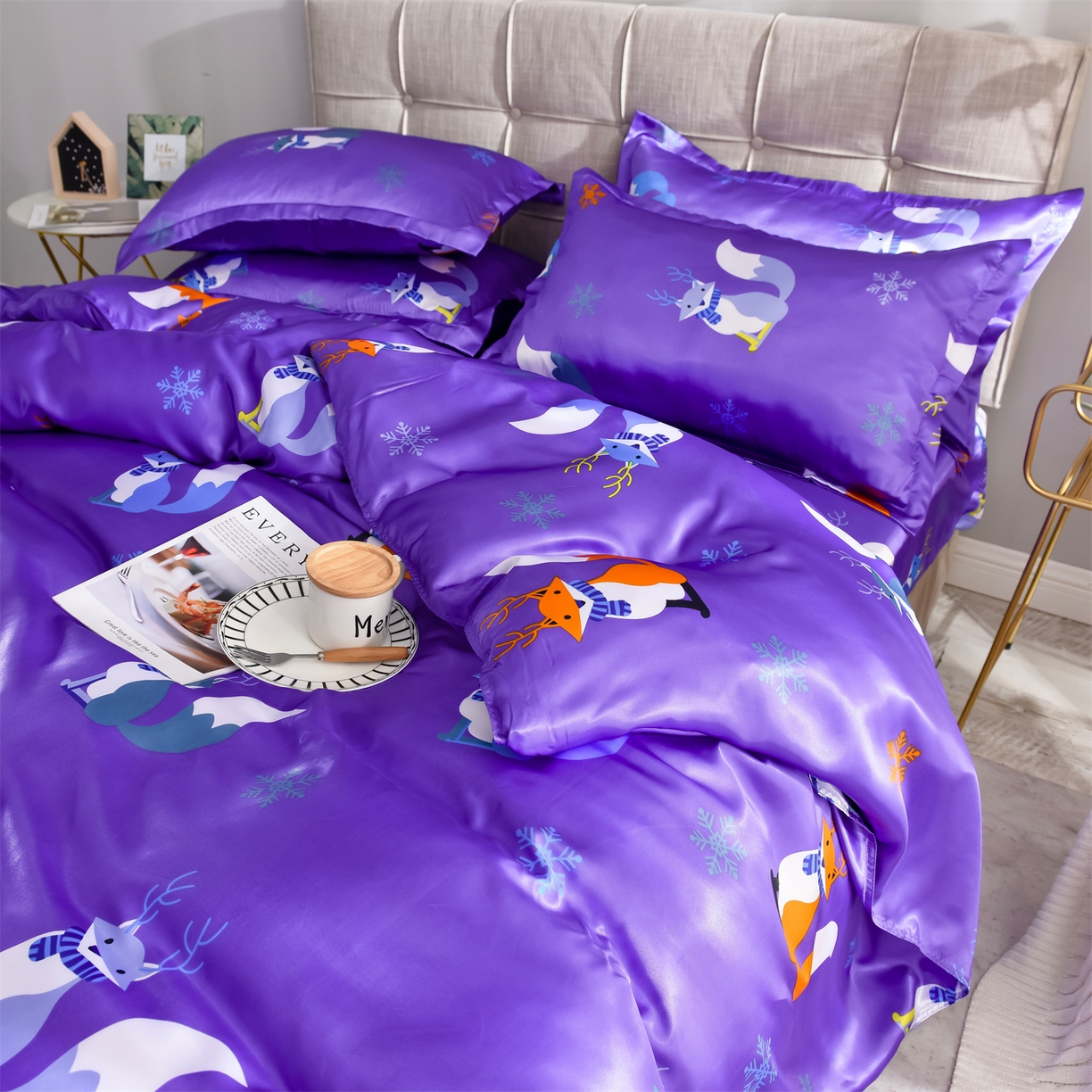 91家纺网 家纺一手货源 找家纺 经年 2026新款印花丝绸冰丝四件套 春日小狸