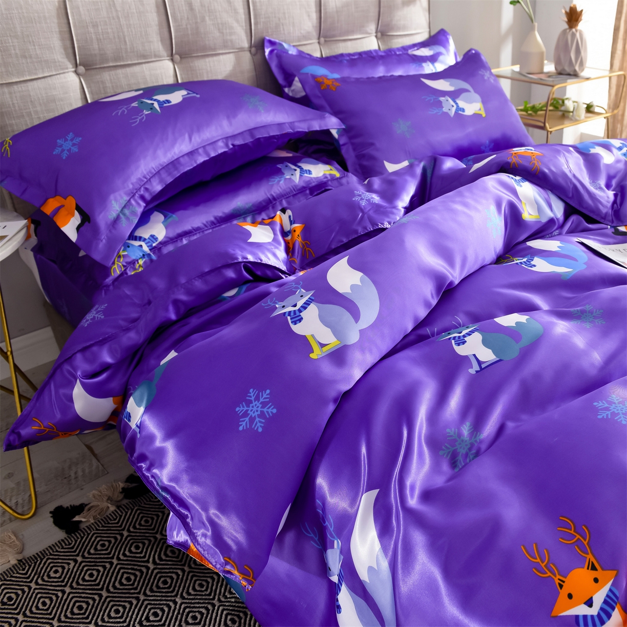 91家纺网 家纺一手货源 找家纺 经年 2026新款印花丝绸冰丝四件套 春日小狸