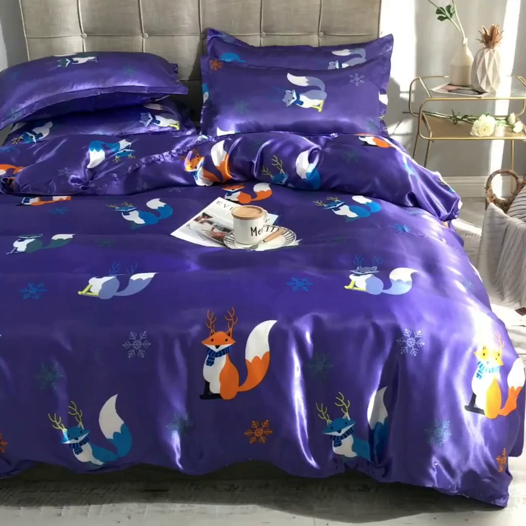 91家纺网 家纺一手货源 找家纺 经年 2026新款印花丝绸冰丝四件套 春日小狸