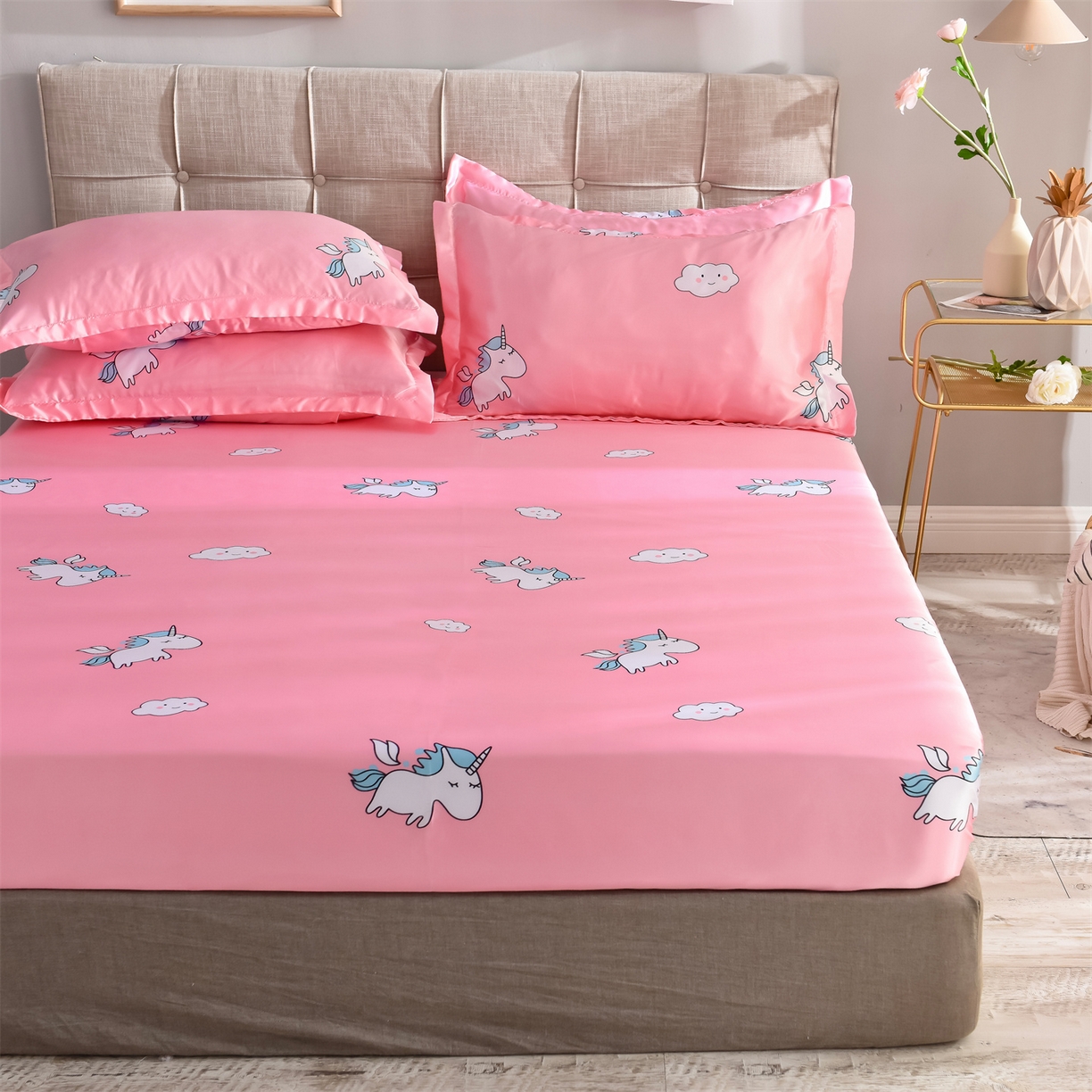 91家纺网 家纺一手货源 找家纺 经年 2026新款印花丝绸冰丝四件套 独角兽